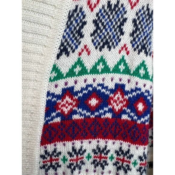 TALBOTS PETITE white multicolor cotton blend aztec southwest knit cardigan SP - Picture 3 of 8